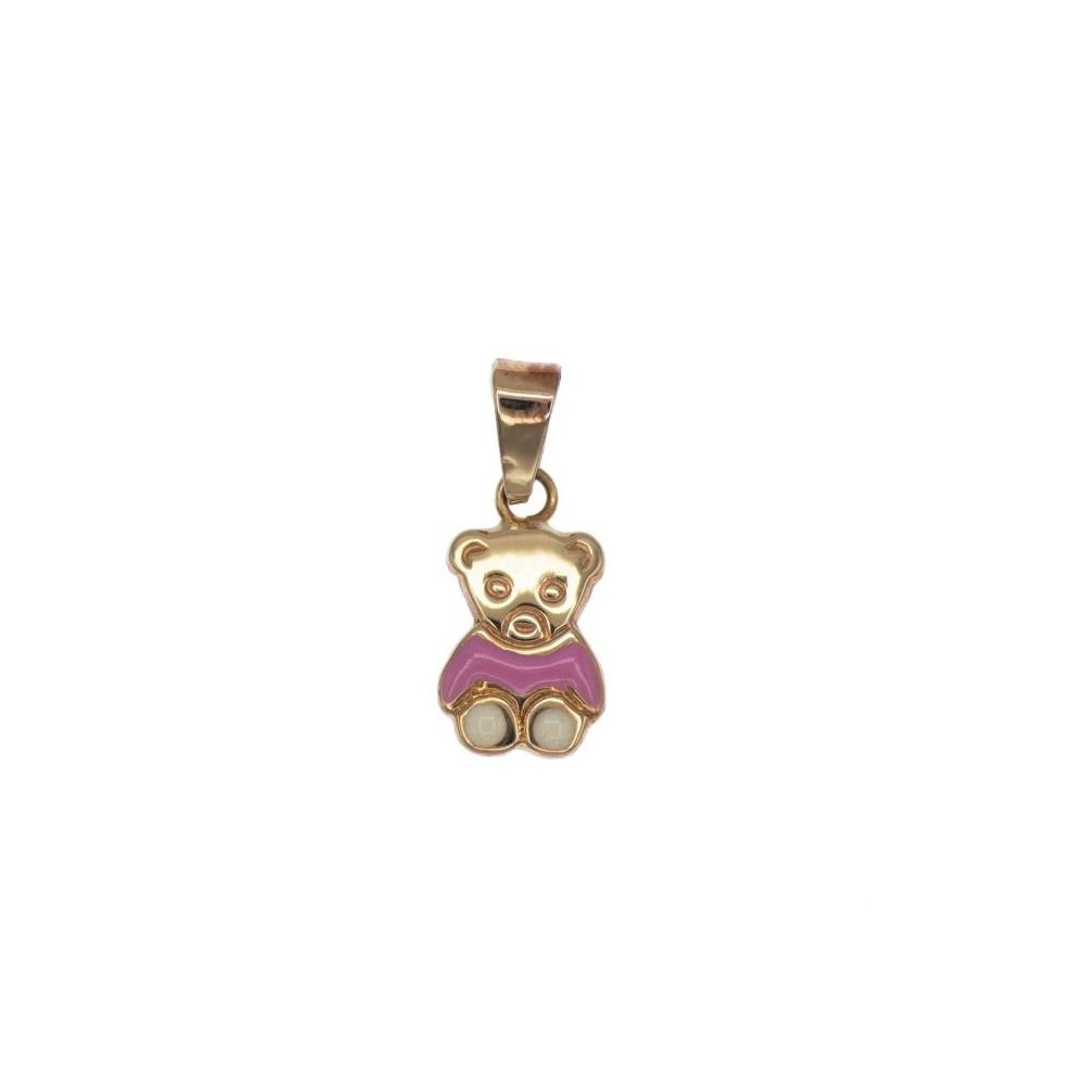 Z-1444 - Colgante oro 18k forma oso con esmalte rosa y blanco