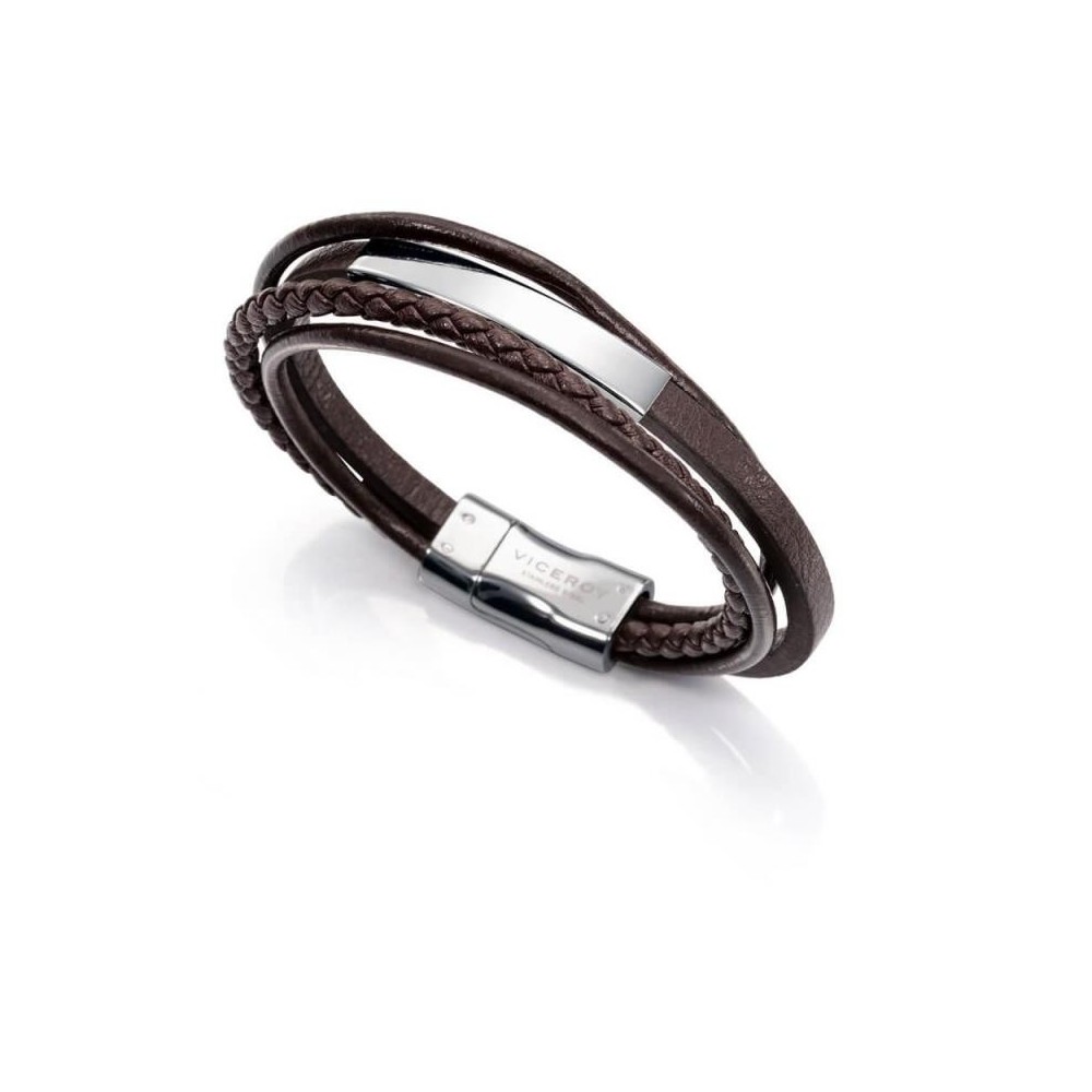 6368P09011 - Pulsera de acero y piel marron hombre