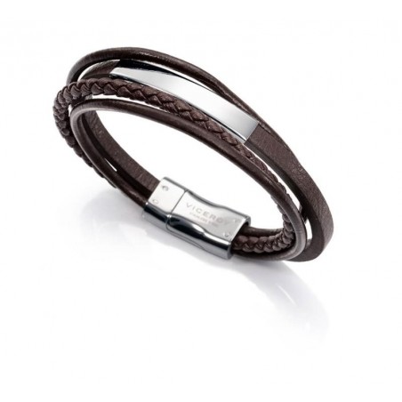 6368P09011 - Pulsera de acero y piel marron hombre