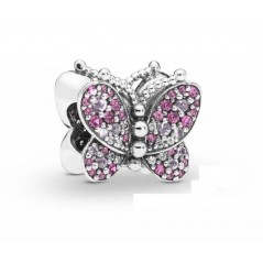 797882NCCMX - Charm Pandora Mariposa Rosa Deslumbrante con circonita transparetnte y cristal rosa y cereza