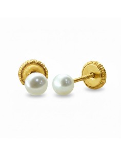 RR-9588 - Pendientes para bebé de oro 18k con perla de 3-3,5 mm 2
