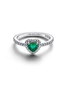 198421C07 - Anillo Pandora con piedra verde en forma de corazón y circonitas en plata de ley – 198421C07 2