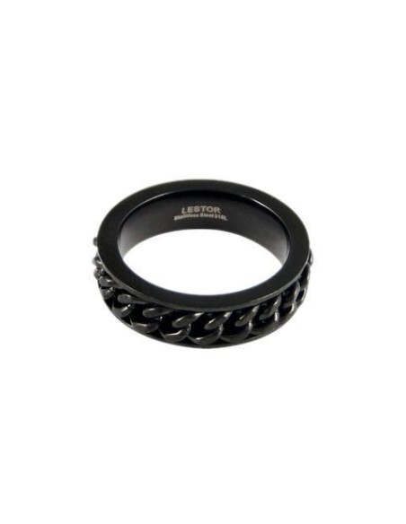 Anillo acero negro 316 L con cadena unisex Talla 21