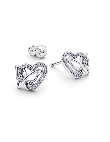 294476C01 - Pendientes de botón en plata de ley Corazón y Mariposa Entrelazados