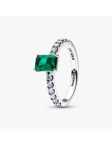 194506C01 - Anillo en plata de ley Halo Rectangular Verde Brillante