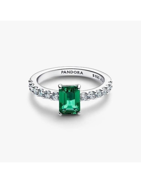 194506C01 - Anillo en plata de ley Halo Rectangular Verde Brillante