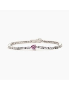 533557-M - Pulsera tenis MABINA GIOIELLI de plata de ley rodiada con corazón rosa de circonita