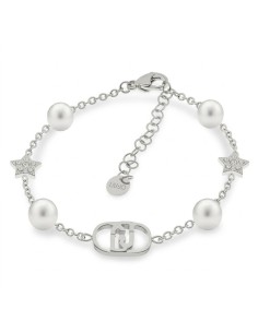 LJ2634 - Pulsera de acero plateado con perlas, estrellas y cristales
