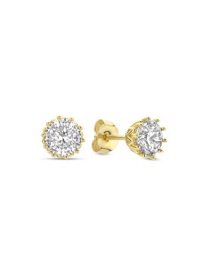 LJ2584 - Pendientes de acero dorado con cristal brillante redondo