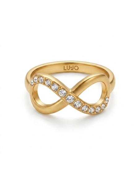 LJ2520M14 - Anillo infinito de acero dorado con cristales brillantes TALLA 14