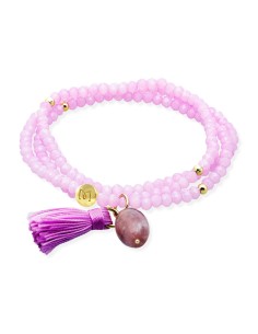 91196UA - Pulsera Zen Lila con Lepidolita Rosa en Plata Bañada en Oro 18K
