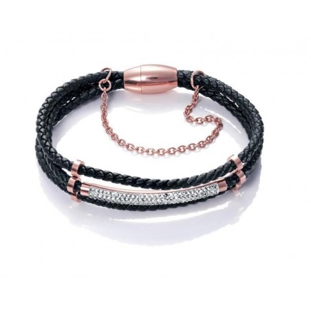 90054P01010 - Pulsera de 3 tiras en piel y acero para mujer