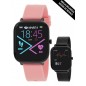 Smart Watch Maera correa silicona rosa con brazalete de malla negra 