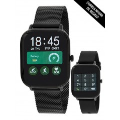 Smart Watch Marea con brazalete de malla negra y correa siliciona negra