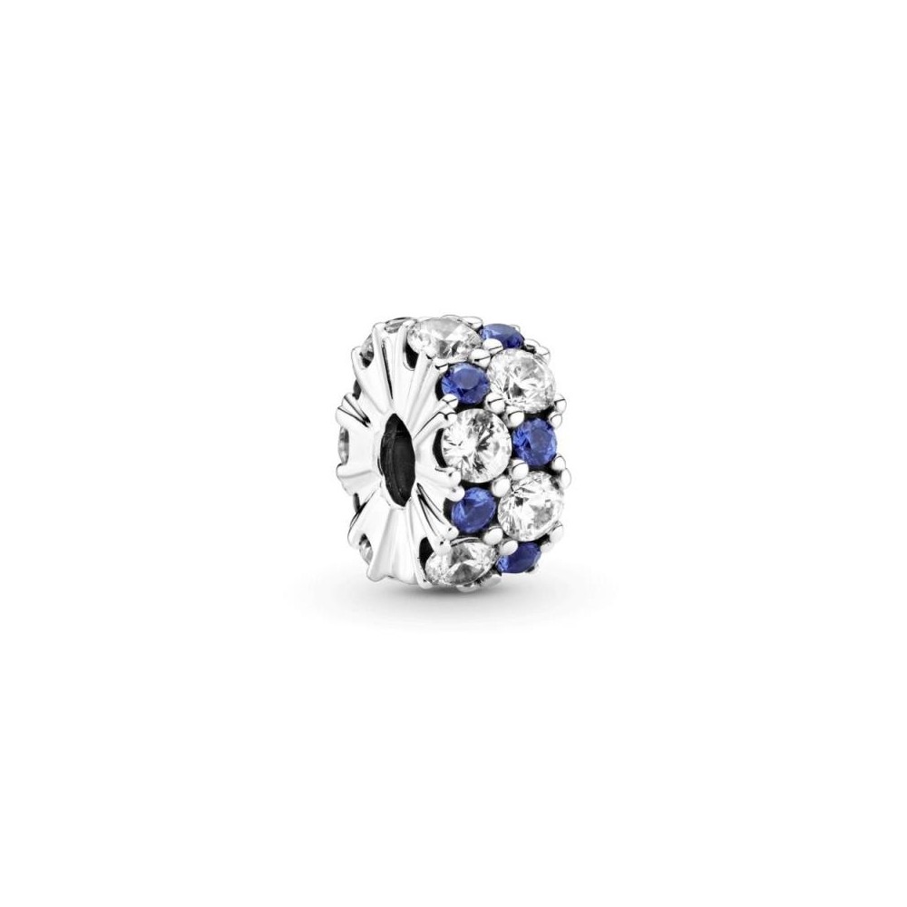 Clip Pandora de plata de ley con circonita cúbica y cristal azul estelar