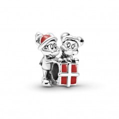 Charm Pandora de Disney Mickey y Minnie en caja de regalo de plata con esmalte rojo