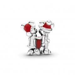 Charm Pandora de Disney Mickey y Minnie en caja de regalo de plata con esmalte rojo