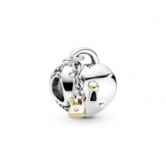 799160C01 - Charm Pandora Candado Corazón plata de ley con oro 14K y circonita cúbica