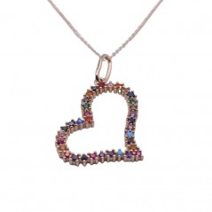 Colgante de oro de 18k. en forma de corazón con piedras multicolor y cadena de 45 cm
