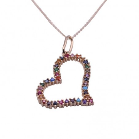 RR-4885/45 - Colgante de oro de 18k. en forma de corazón con piedras multicolor y cadena de 45 cm