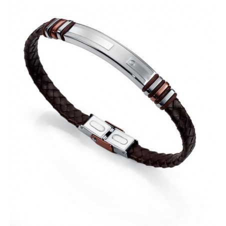 6256P01011 - Pulsera de acero y piel para hombre