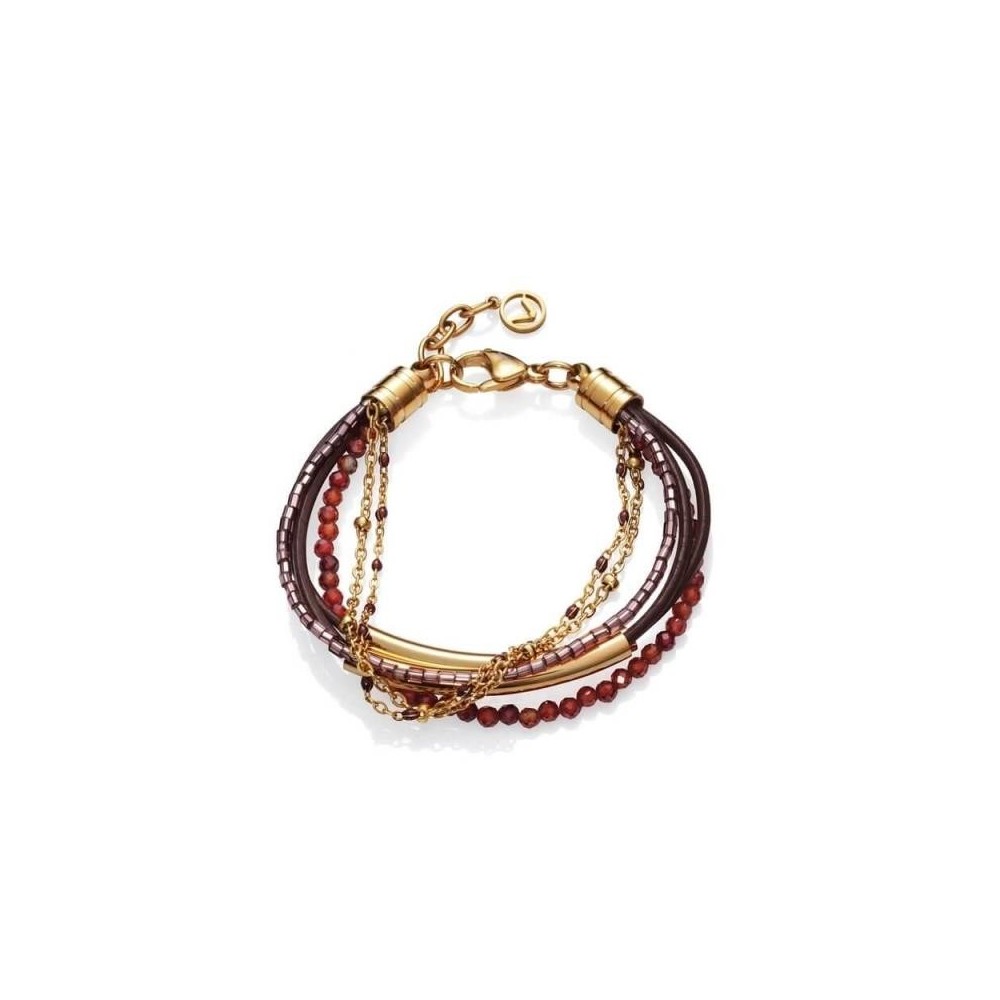 75237P01011 - Pulsera de acero y piel marron con bolas para mujer de Viceroy Fashion