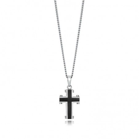 75241C01010 - Cruz de acero e ip negro para hombre con cadena 