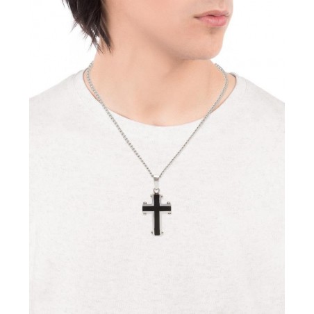 75241C01010 - Cruz de acero e ip negro para hombre con cadena 