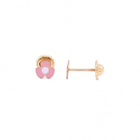 7125 - Pendientes de oro de ley con esmalte rosa y blanco