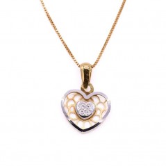 Colgante Corazón bicolor con 4 circonitas en oro de ley con cadena