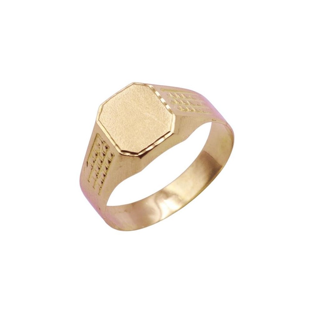 4502 - Sello de oro de 18k para niño con frontal hexagonal de 8,5x9,9 mm con superficie para grabar