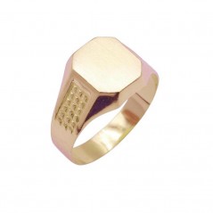 4689 - Sello de oro de 18k para niño con dibujo lateral y frontal hexagonal de 7,6x9,7 mm para grabación