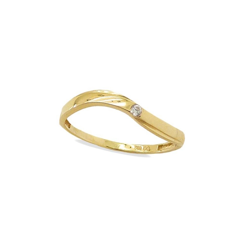 RR-4005 - Anillo de oro de ley ondulado con 1 circonita