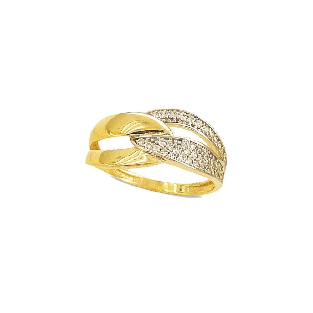 RR-4713 - Anillo de oro amarillo de 18k con circonitas sobre superficie de rodio