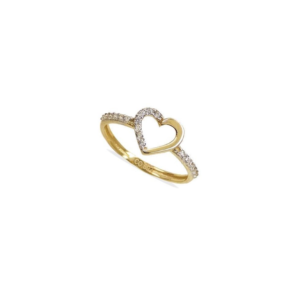 RR-4728 - Anillo de oro de ley de 18k con circonitas engastadas en garra y forma de corazón