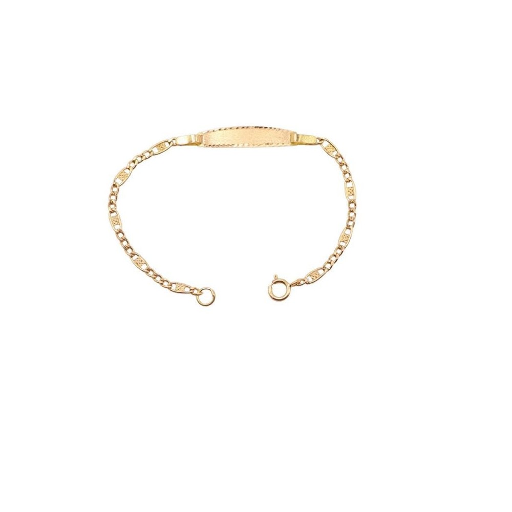 VI-PULSF00-6244/A - Pulsera bebé oro 18k con chapa para grabación. Largo total 14 cm