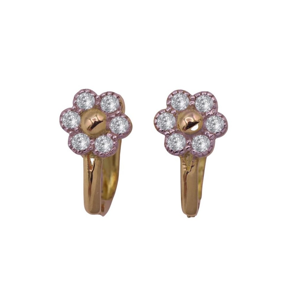 VI-00002 - Pendientes oro 18k bicolor con circonitas en forma de flor