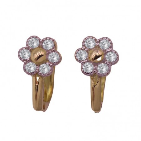 VI-00002 - Pendientes oro 18k bicolor con circonitas en forma de flor