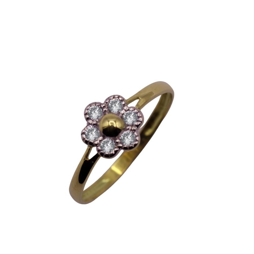 VI-00003 - Anillo de comunión oro 18k bicolor con circonitas en forma de flor