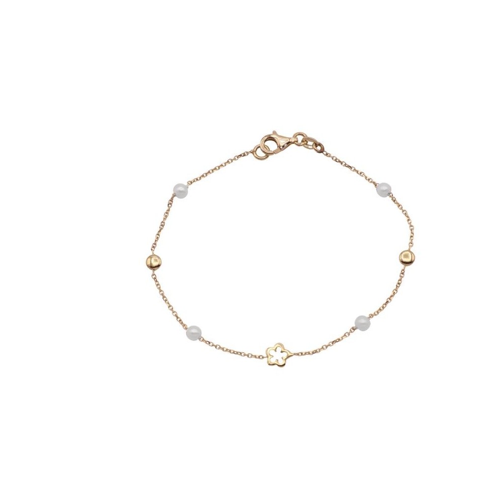 VI-00019 - Pulsera de oro 18k y perlas con flor al centro