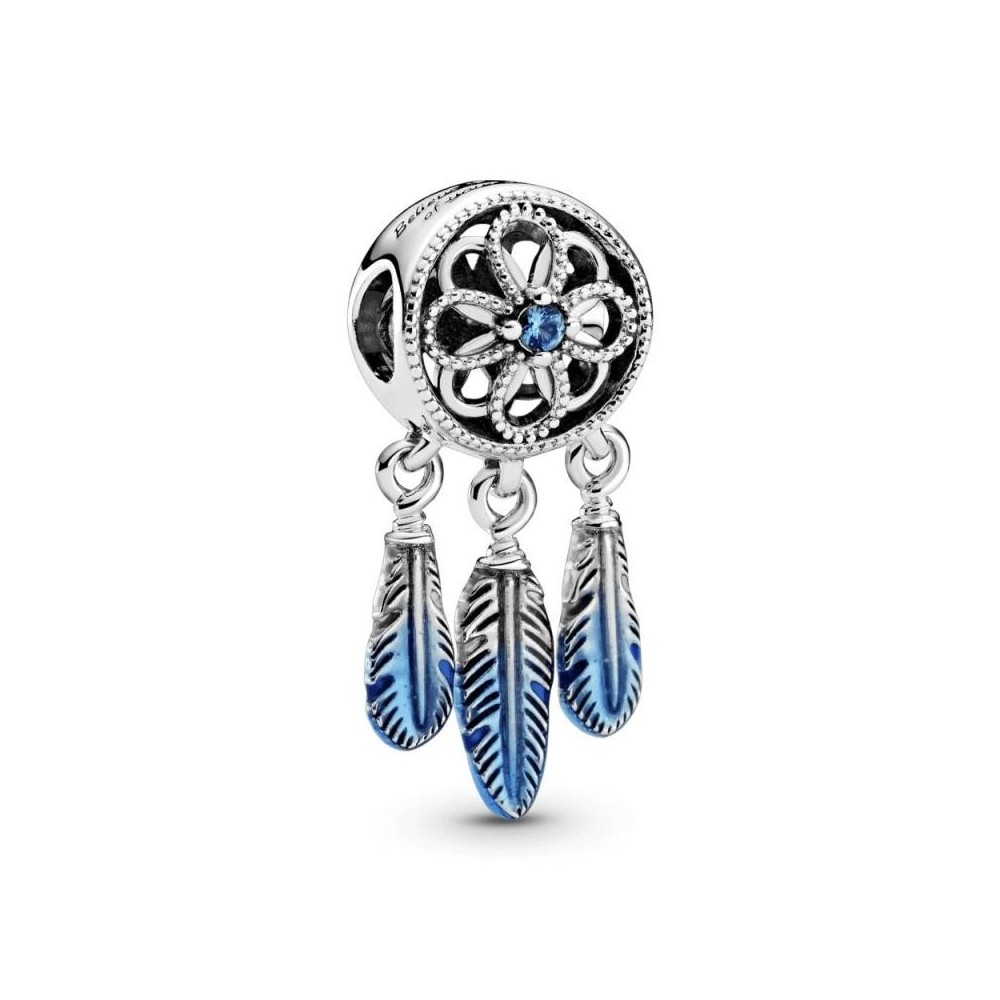 DREAMCATHER STERLING SILVER CHARM WITH FANCY BLUE CUBIC ZIRCONIA AND TRANSPARENT BLUE ENAMEL