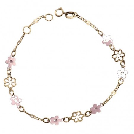 00804 - Pulsera para niña de comunión con motivos de flores y piedras rosa