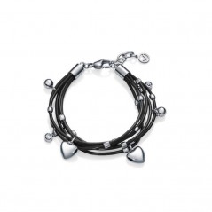 75238P01010 - Pulsera Viceroy Fashion de acero multi con piel negra y corazones para mujer