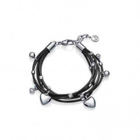 75238P01010 - Pulsera Viceroy Fashion de acero multi con piel negra y corazones para mujer