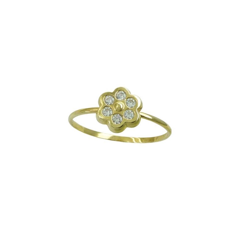 RR-00855 - Anillo de oro amarillo de 18k con 6 circonitas en forma de margarita