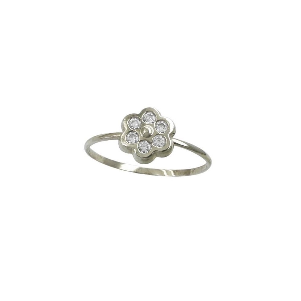 RR-00856 - Anillo de oro blanco de 18k con 6 circonitas en forma de margarita