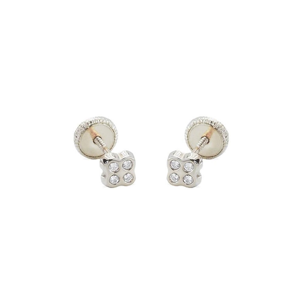 RR-00858 - Pendientes de oro blanco de 18k forma de cuatrebol