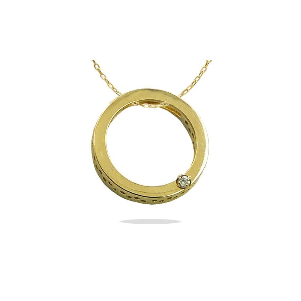 RR-00875 - Colgante oro amarillo 18k con forma de disco 12mm, circonita y cadena 