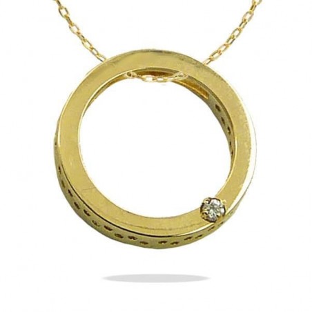 RR-00875 - Colgante oro amarillo 18k con forma de disco 12mm, circonita y cadena 