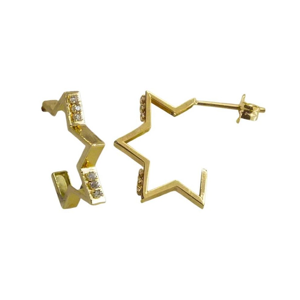 RR-00900 - Pendientes de oro de ley 18k en forma de estrella con circonitas 18x2mm